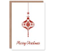 Artery8 Single Red Finial Bauble Design Bold Modern Blank For Him Or Her Art Christmas Card