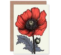 Artery8 Single Red Poppy Anemone Flower for Wife Her Mum Sister Daughter Mom Gran Nan Birthday Mothers Day Thank You Blank Art Greeting Card