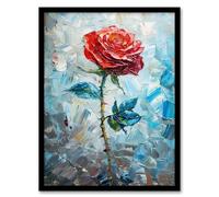Artery8 Single Red Rose Oil Painting Romance Artistic For Living Room Artwork Framed Wall Art Print A4