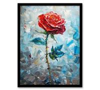 Artery8 Single Red Rose Oil Painting Romance Artistic For Living Room Artwork Framed Wall Art Print A4