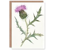 Artery8 Single Scottish Thistle Flower Bloom Watercolour For Him Or Her Art Sympathy Personalised Card