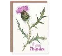 Artery8 Single Scottish Thistle Flower Bloom Watercolour Blank For Him Or Her Art Thank You Card