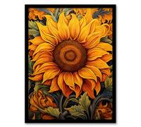 Wall Art Print Single Sensational Summer Sunflower Bright Floral Vibrant Yellow William Morris Style Pattern Art Framed Artery8 Black A4