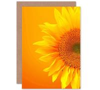 Artery8 Single Sunflower Bloom Orange Yellow Photo Greetings Card Artery8 Orange