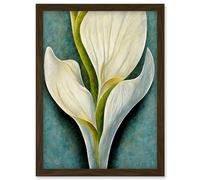 Artery8 Single White Calla Lily Flower Petal Detail Artwork Framed Wall Art Print A4 in Brown Artery8 Brown