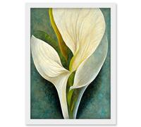 Artery8 Single White Calla Lily Flower Petal Detail Modern Artwork Framed Wall Art Print A4 Artery8 White