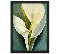 Doppelganger33 LTD Single White Calla Lily Flower Petal Detail Modern Artwork Framed Wall Art Print A4