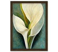 Artery8 Single White Calla Lily Flower Petal Detail Modern Artwork Framed Wall Art Print A4 in Brown Artery8 Brown
