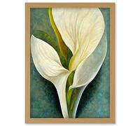 Artery8 Single White Calla Lily Flower Petal Detail Modern Artwork Framed Wall Art Print A4 in Light Oak Artery8 Light Oak