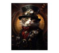 Sir Henry Trumpington III Steampunk Sea Cat Captain Fun Artwork Extra Large XL Unframed Wall Art Poster Print Artery8 Multi W24 inch x H32 inch