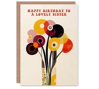 Artery8 Sister Happy Birthday Card Cheerful Spring Flower Blooms Flowers Bright Fun Abstract For Her Greeting Card