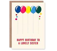 Artery8 Sister Happy Birthday Card Fun Colourful Cheerful Pink Blue Yellow Balloons For Her Greeting Card
