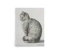 Artery8 Sitting Smiling Cat Pencil Drawing Bernard Canvas Wall Art in White | Size: W24" x H32" Artery8 White W24" x H32"