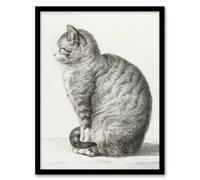 Artery8 Sitting Smiling Cat Pencil Drawing Bernard Framed Wall Art Print in White | Size: A4 Artery8 White A4