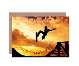 Artery8 Skateboarder Skateboard Ramp Sunset Action Shot Birthday Card Artery8 Multicolor