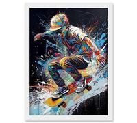Artery8 Skateboarder Skating Multicoloured Splat Paint Artwork Framed A3 Wall Art Print
