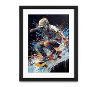 Artery8 Skateboarder Skating Multicoloured Splat Paint Artwork Framed Wall Art Print 18X24 Inch