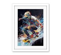 Artery8 Skateboarder Skating Multicoloured Splat Paint Artwork Framed Wall Art Print 18X24 Inch