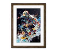 Artery8 Skateboarder Skating Multicoloured Splat Paint Artwork Framed Wall Art Print 18X24 Inch
