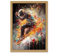 Artery8 Skateboarder Vibrant Splat Paint Action Shot Artwork Framed A3 Wall Art Print