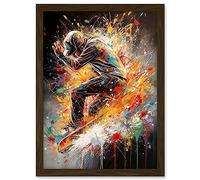 Artery8 Skateboarder Vibrant Splat Paint Action Shot Artwork Framed A3 Wall Art Print