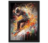 Artery8 Skateboarder Vibrant Splat Paint Action Shot Artwork Framed A3 Wall Art Print