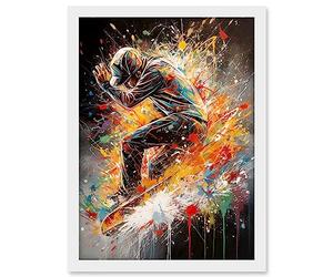 Artery8 Skateboarder Vibrant Splat Paint Action Shot Artwork Framed A3 Wall Art Print