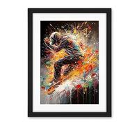 Artery8 Skateboarder Vibrant Splat Paint Action Shot Artwork Framed Wall Art Print 18X24 Inch