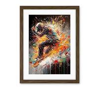 Artery8 Skateboarder Vibrant Splat Paint Action Shot Artwork Framed Wall Art Print 18X24 Inch