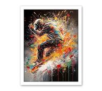 Artery8 Skateboarder Vibrant Splat Paint Action Shot Artwork Framed Wall Art Print 18X24 Inch