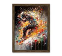 Artery8 Skateboarder Vibrant Splat Paint Action Shot Artwork Framed Wall Art Print 18X24 Inch