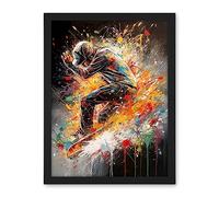 Artery8 Skateboarder Vibrant Splat Paint Action Shot Artwork Framed Wall Art Print 18X24 Inch