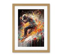 Artery8 Skateboarder Vibrant Splat Paint Action Shot Artwork Framed Wall Art Print 18X24 Inch