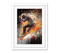 Artery8 Skateboarder Vibrant Splat Paint Action Shot Artwork Framed Wall Art Print 18X24 Inch
