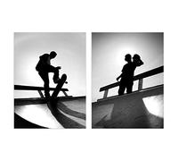 Artery8 Skater Boy Silhouette On Half Pipe Set Of 2 Unframed Wall Art Prints Boys Bedroom Aesthetic Skateboard 12X16 Inch