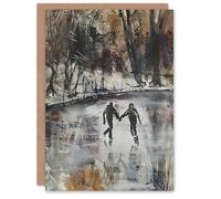 Artery8 Skaters on Frozen Lake Artwork Winter Dark Ice Greeting Birthday Card Him Her All Blank