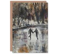 Artery8 Skaters on Frozen Lake Artwork Winter Dark Ice Greeting Birthday Card Him Her All Blank