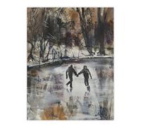 Artery8 Skaters on Frozen Lake Artwork Winter Dark Ice Wall Art Print in Grey | Size: W12" x H16" Artery8 Grey W12" x H16"