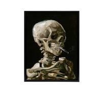 Artery8 Skeleton with Burning Cigarette Van Gogh Framed Canvas Wall Art in Black | Size: W24" x H32" Artery8 Black W24" x H32"
