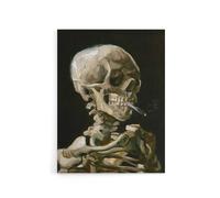 Artery8 Skeleton with Burning Cigarette Van Gogh Vintage Canvas Wall Art in Black | Size: W12" x H16" Artery8 Black W12" x H16"