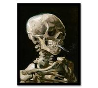 Artery8 Skeleton with Burning Cigarette Van Gogh Vintage Framed Wall Art Print in Black | Size: A4 Artery8 Black A4