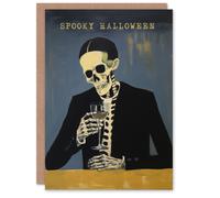 Artery8 Skeleton with Cocktail Horror Spooky Scary Haunted Halloween Card in Blue Artery8 Blue