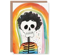 Artery8 Skeleton With Rainbow Fun Funny Watercolour Blank For Him Or Her Art Birthday Card