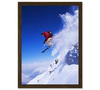 Artery8 Skier Ski Jumping Snow Sport Sky A4 Artwork Framed Wall Art Print
