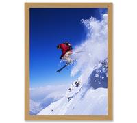 Artery8 Skier Ski Jumping Snow Sport Sky A4 Artwork Framed Wall Art Print