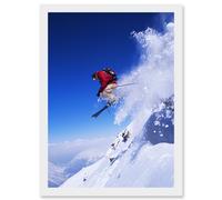Artery8 Skier Ski Jumping Snow Sport Sky A4 Artwork Framed Wall Art Print