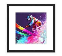 Artery8 Skier Ski Skiing Action Jump Motion Vibrant Watercolour Multicoloured Snow Winter Sport Square Wooden Framed Wall Art Print Picture 8X8 Inch Artery8 Black