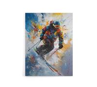 Artery8 Skier Skiing Down Slope Colourful Canvas Wall Art Print | Size: W24" x H32" Artery8 Multicolor W24" x H32"