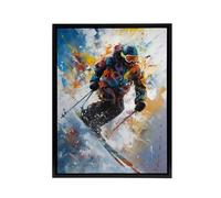 Artery8 Skier Skiing Down Slope Colourful Framed Canvas Wall Art Print | Size: W12" x H16" Artery8 Multicolor W12" x H16"