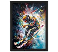 Artery8 Skier Skiing Vibrant Splatter Art Motion Painting Artwork Framed Wall Art Print A4 in Black Artery8 Black